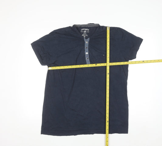 Jockey Men's Navy Blue Henley T-Shirt XL Cotton Short Sleeve