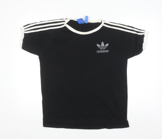 Adidas Mens Black Crew Neck Short Sleeve 3-Stripes T-Shirt L