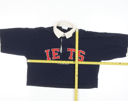 iets frans Women's Blue Cropped Collared Long Sleeve Button-Up Top Size S