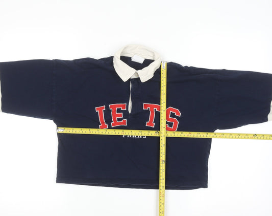 iets frans Women's Blue Cropped Collared Long Sleeve Button-Up Top Size S