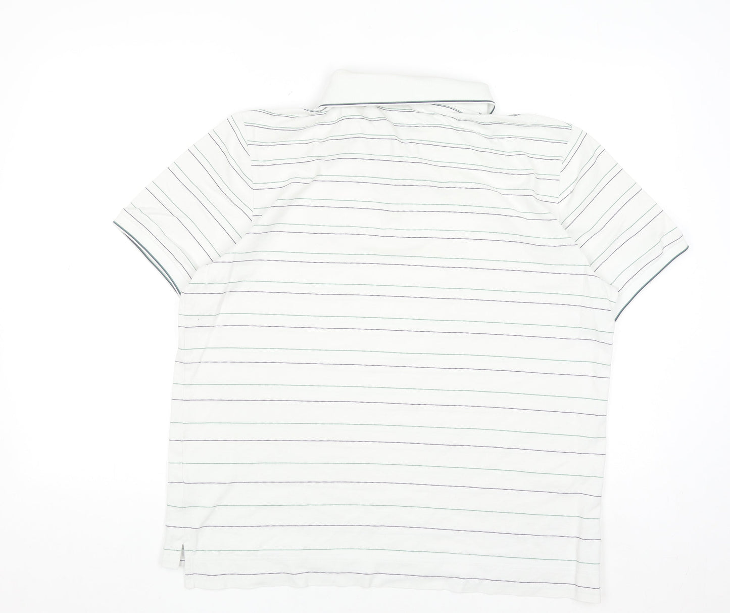 Wimbledon Men's White Striped Cotton Polo Shirt L Regular Fit