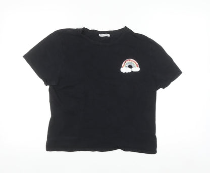 Zara Trafaluc Women's Black Sequin Rainbow T-Shirt Size L