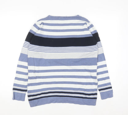 EWM Womens Blue Striped Cotton Crew Neck Long Sleeve Jumper Size 14