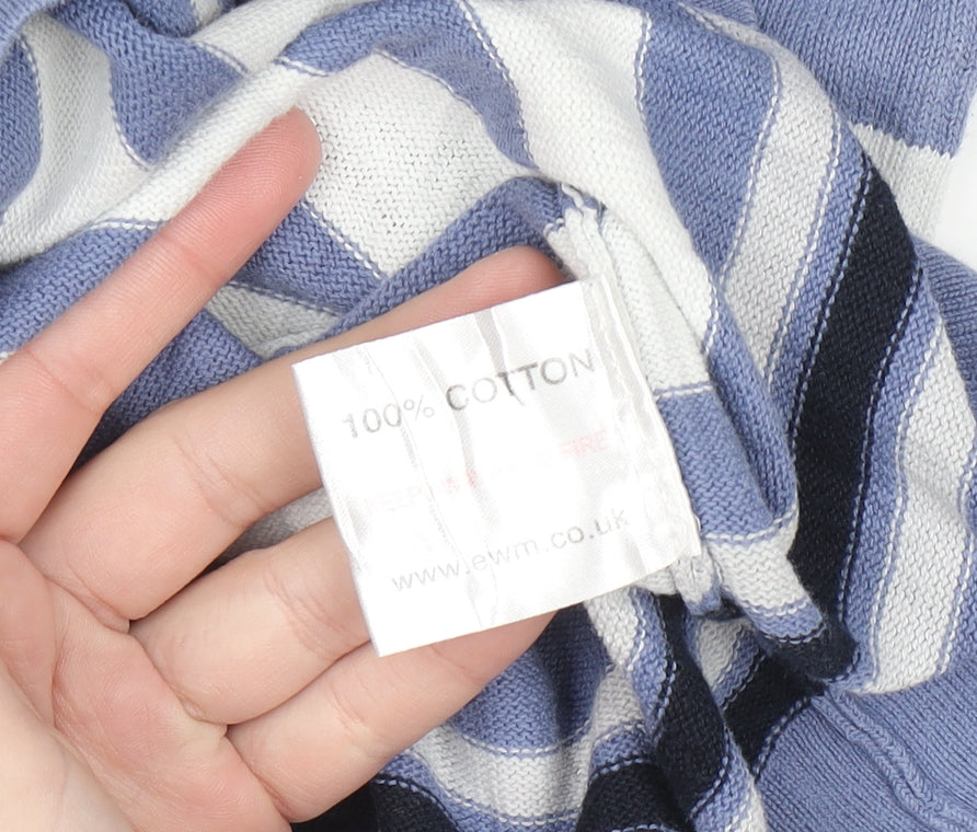 EWM Womens Blue Striped Cotton Crew Neck Long Sleeve Jumper Size 14