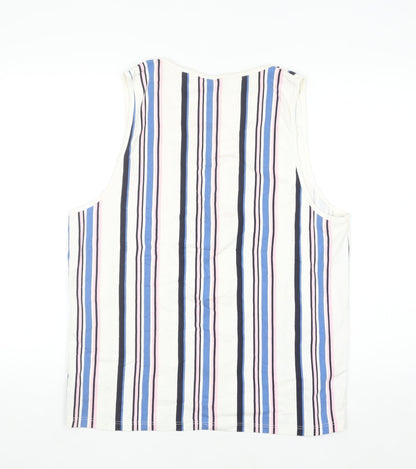 Next Men’s Multicoloured Striped Cotton Sleeveless Regular Fit Top L