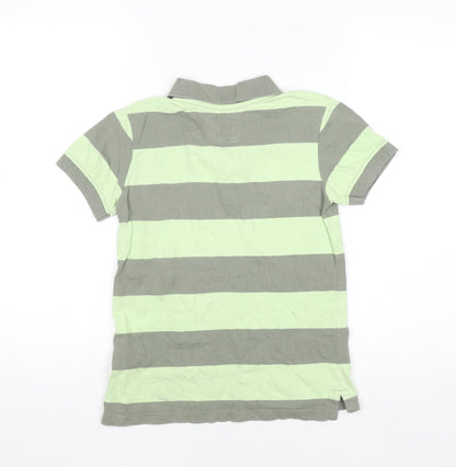 H&M Boys Green Striped Polo Shirt 12-13 Years 100% Cotton Jersey
