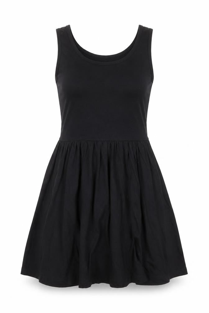 Front view of Missguided Women Black Skater Dress, size 8, Sleeveless Scoop Neck
