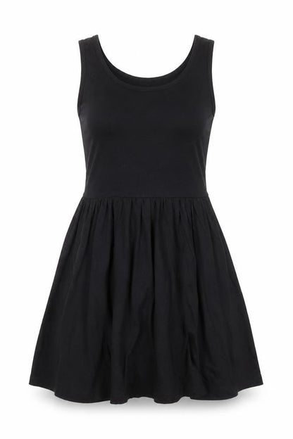 Front view of Missguided Women Black Skater Dress, size 8, Sleeveless Scoop Neck