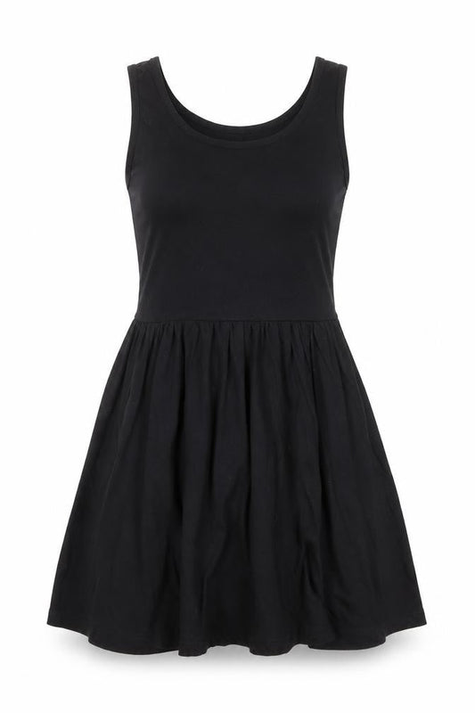 Front view of Missguided Women Black Skater Dress, size 8, Sleeveless Scoop Neck