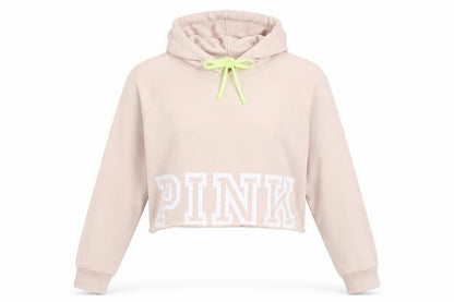 Victoria's Secret PINK Womens Beige Cropped Hoodie M Drawstring Logo