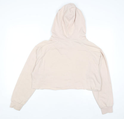 Victoria's Secret PINK Womens Beige Cropped Hoodie M Drawstring Logo