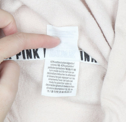 Victoria's Secret PINK Womens Beige Cropped Hoodie M Drawstring Logo