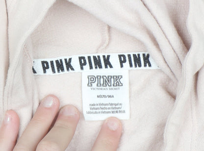 Victoria's Secret PINK Womens Beige Cropped Hoodie M Drawstring Logo