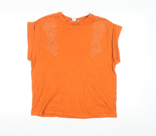 H&M Women’s Orange Embroidered Cotton T-Shirt Size 12