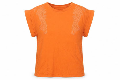 H&M Women’s Orange Embroidered Cotton T-Shirt Size 12