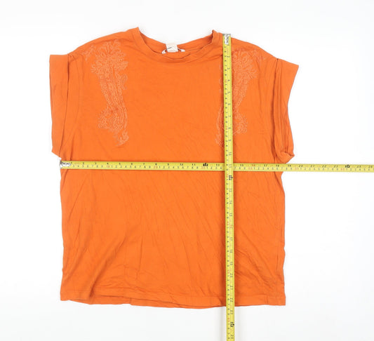 H&M Women’s Orange Embroidered Cotton T-Shirt Size 12
