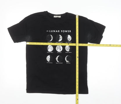 Stradivarius Womens Black Lunar Phases Graphic Cotton T-Shirt S
