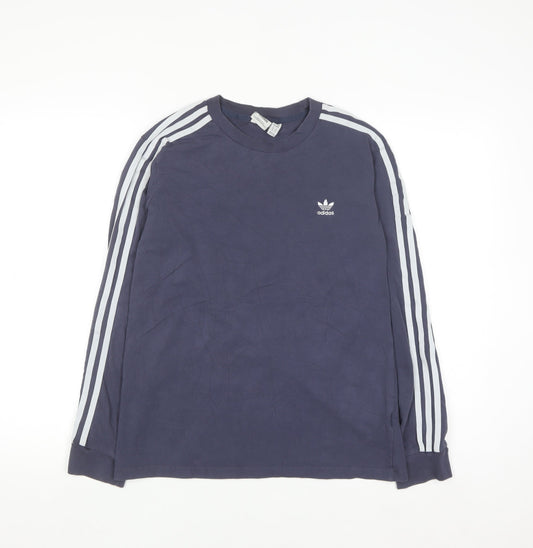 Adidas Women Blue Long Sleeve Crew Neck Cotton T-Shirt Size 14