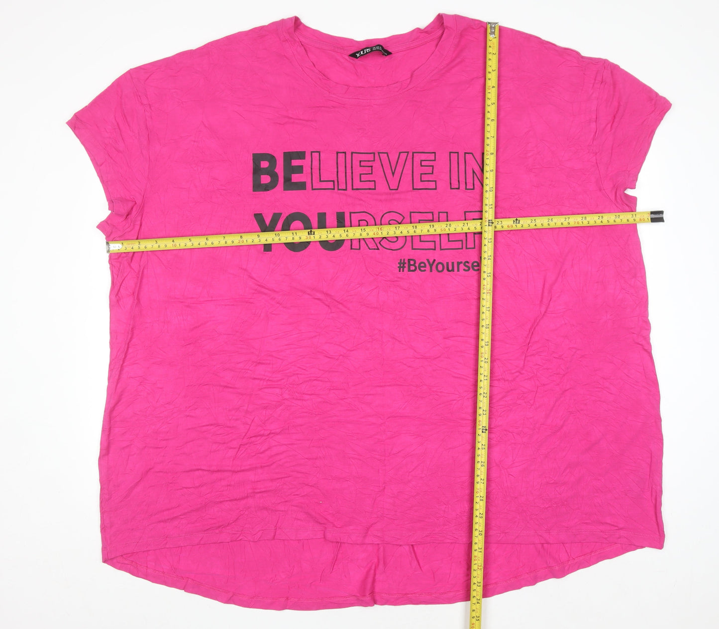 Yours Women Pink Short Sleeve Graphic Slogan T-Shirt Size 30-32 Viscose Blend