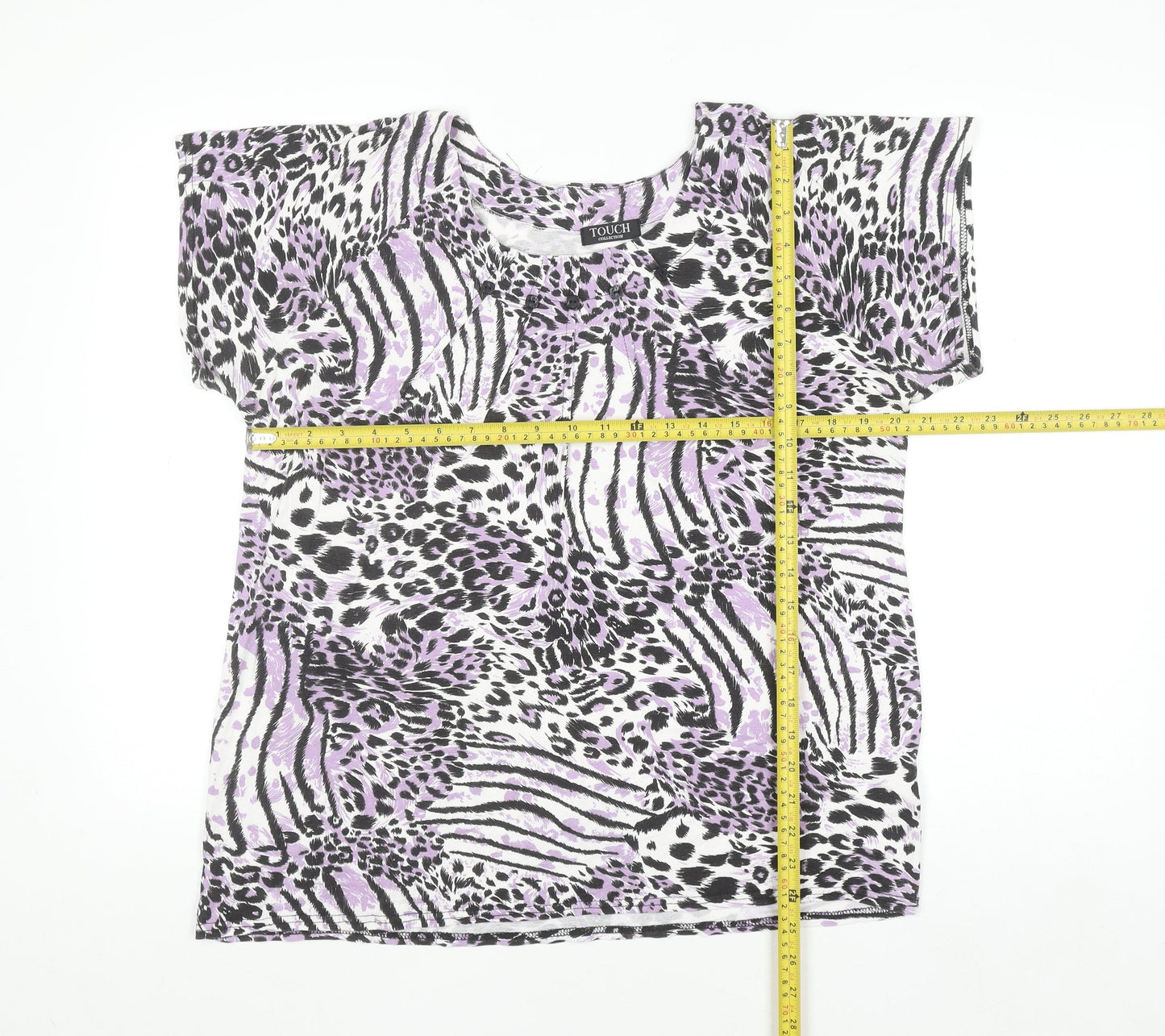 Touch Women Purple Animal Print Short Sleeve Viscose T-Shirt Size 18