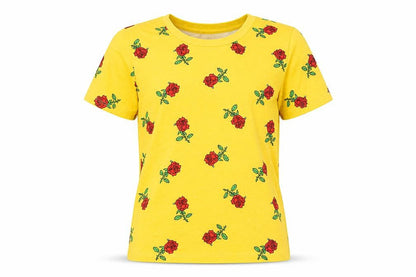 Forever 21 Women's Yellow Floral Rose Print Cotton T-Shirt Size S