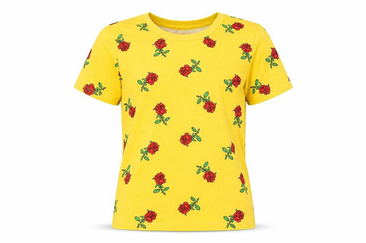 Forever 21 Women's Yellow Floral Rose Print Cotton T-Shirt Size S