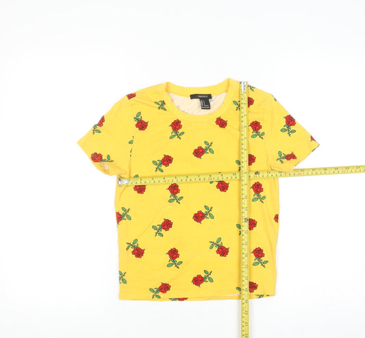 Forever 21 Women's Yellow Floral Rose Print Cotton T-Shirt Size S