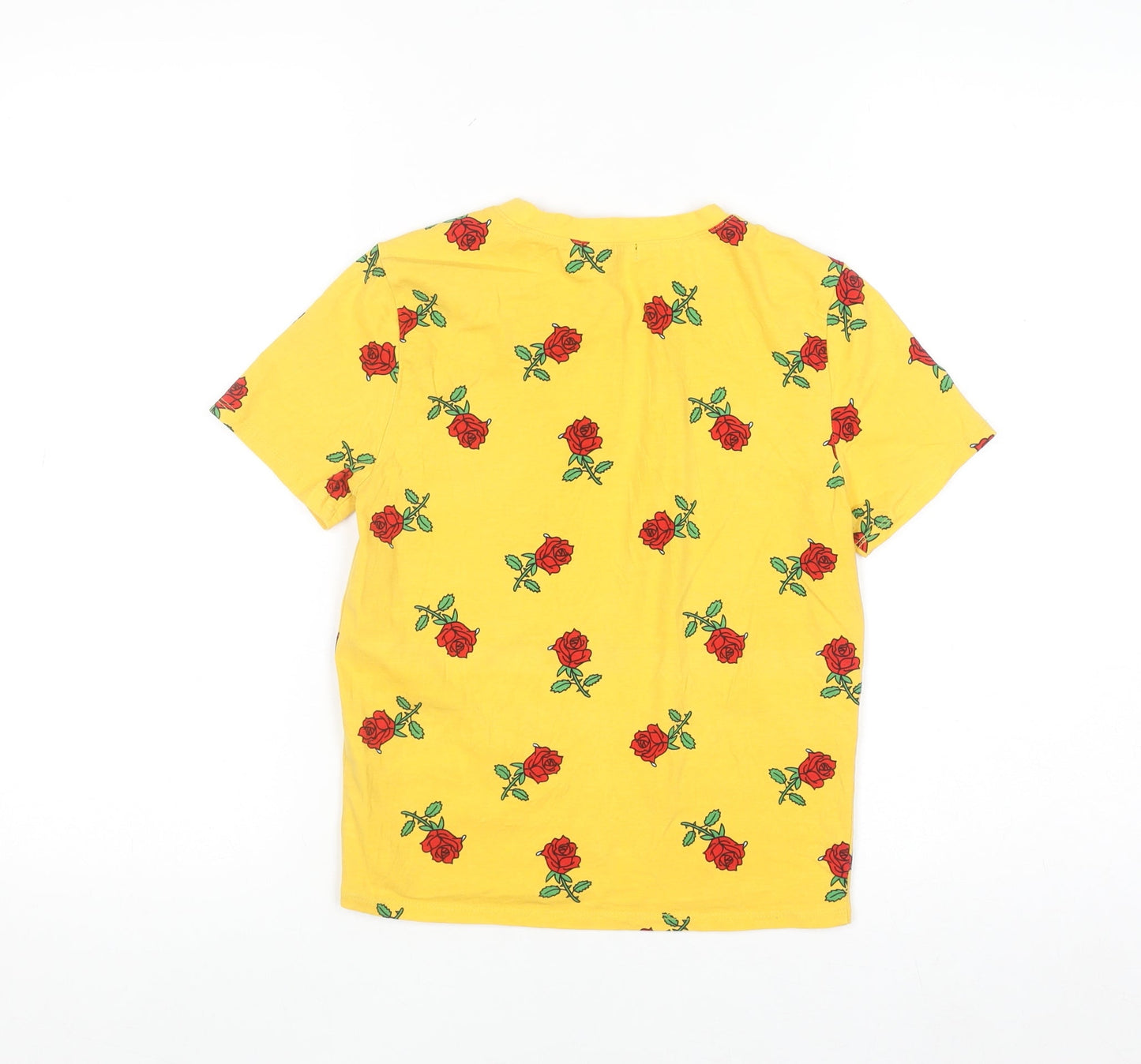 Forever 21 Women's Yellow Floral Rose Print Cotton T-Shirt Size S