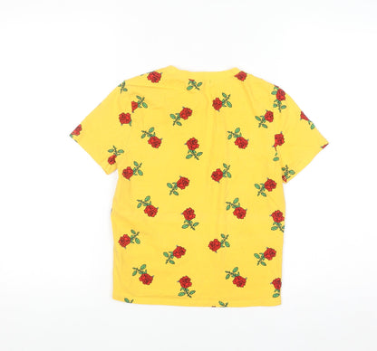 Forever 21 Women's Yellow Floral Rose Print Cotton T-Shirt Size S