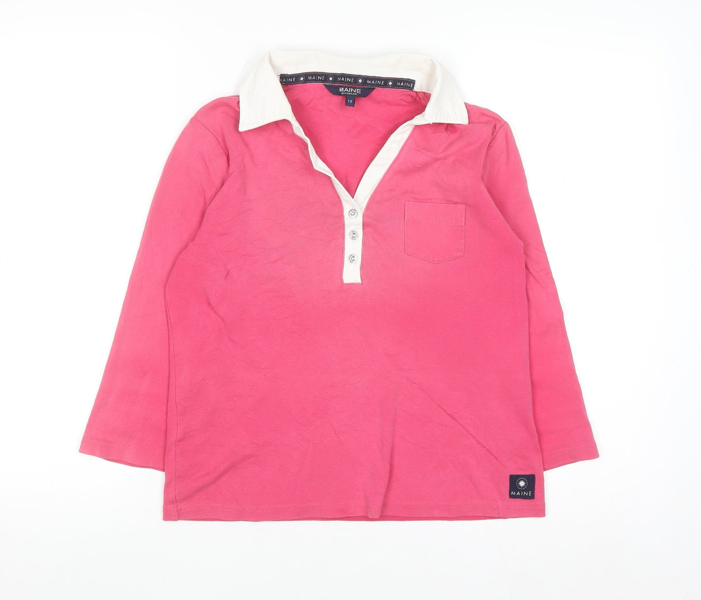 Maine New England Women's Pink Cotton Long Sleeve Polo Shirt Size 12