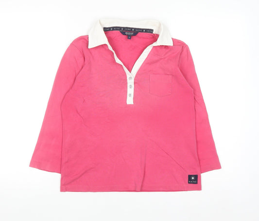 Maine New England Women's Pink Cotton Long Sleeve Polo Shirt Size 12