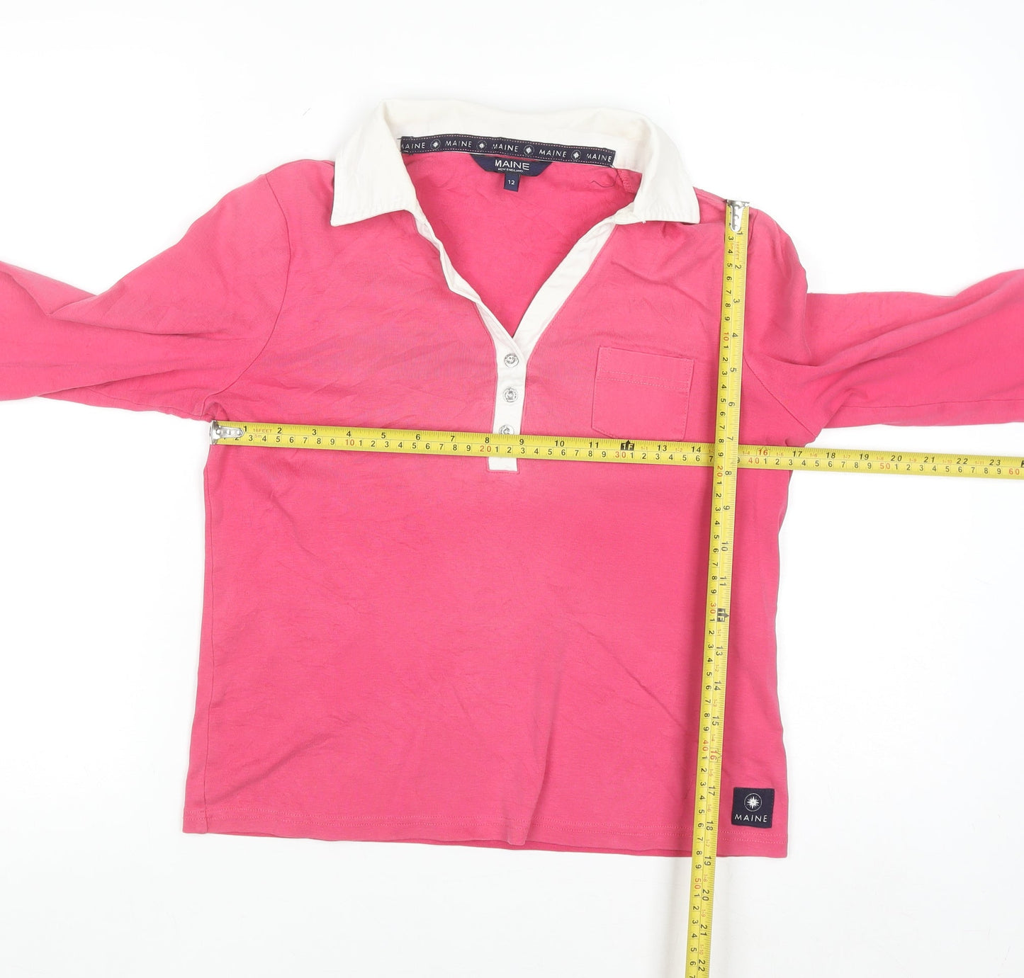 Maine New England Women's Pink Cotton Long Sleeve Polo Shirt Size 12