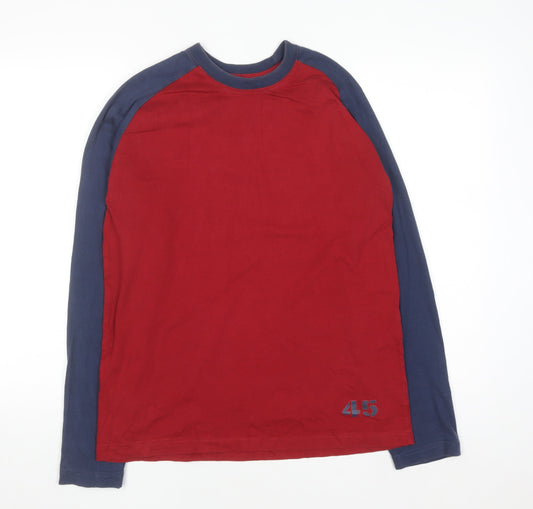 Jac Menswear Men Red & Navy Long Sleeve Colourblock Cotton T-Shirt M