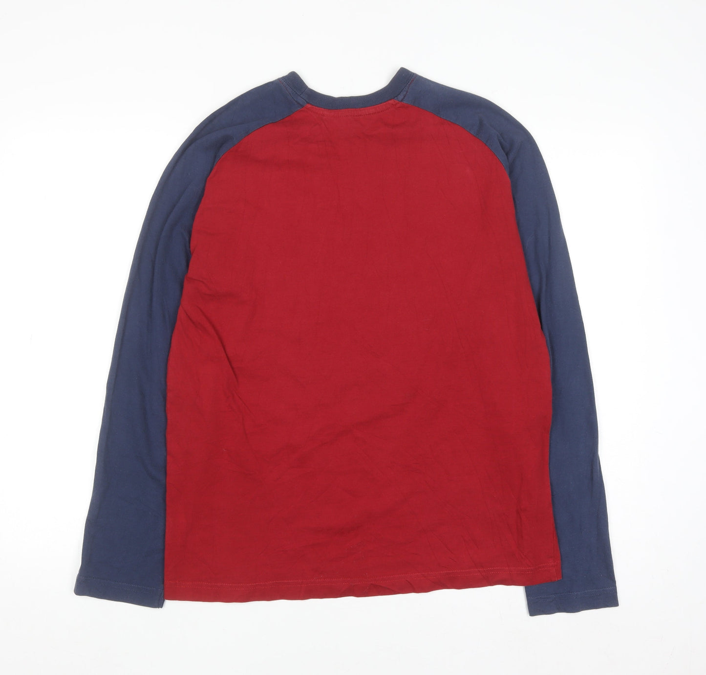 Jac Menswear Men Red & Navy Long Sleeve Colourblock Cotton T-Shirt M