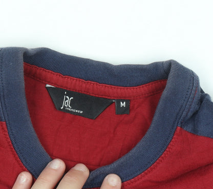 Jac Menswear Men Red & Navy Long Sleeve Colourblock Cotton T-Shirt M