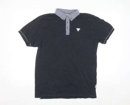 Soviet Men's Black Check Collar Polo Shirt Size L Cotton