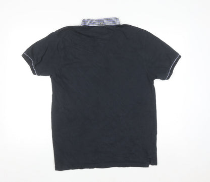 Soviet Men's Black Check Collar Polo Shirt Size L Cotton