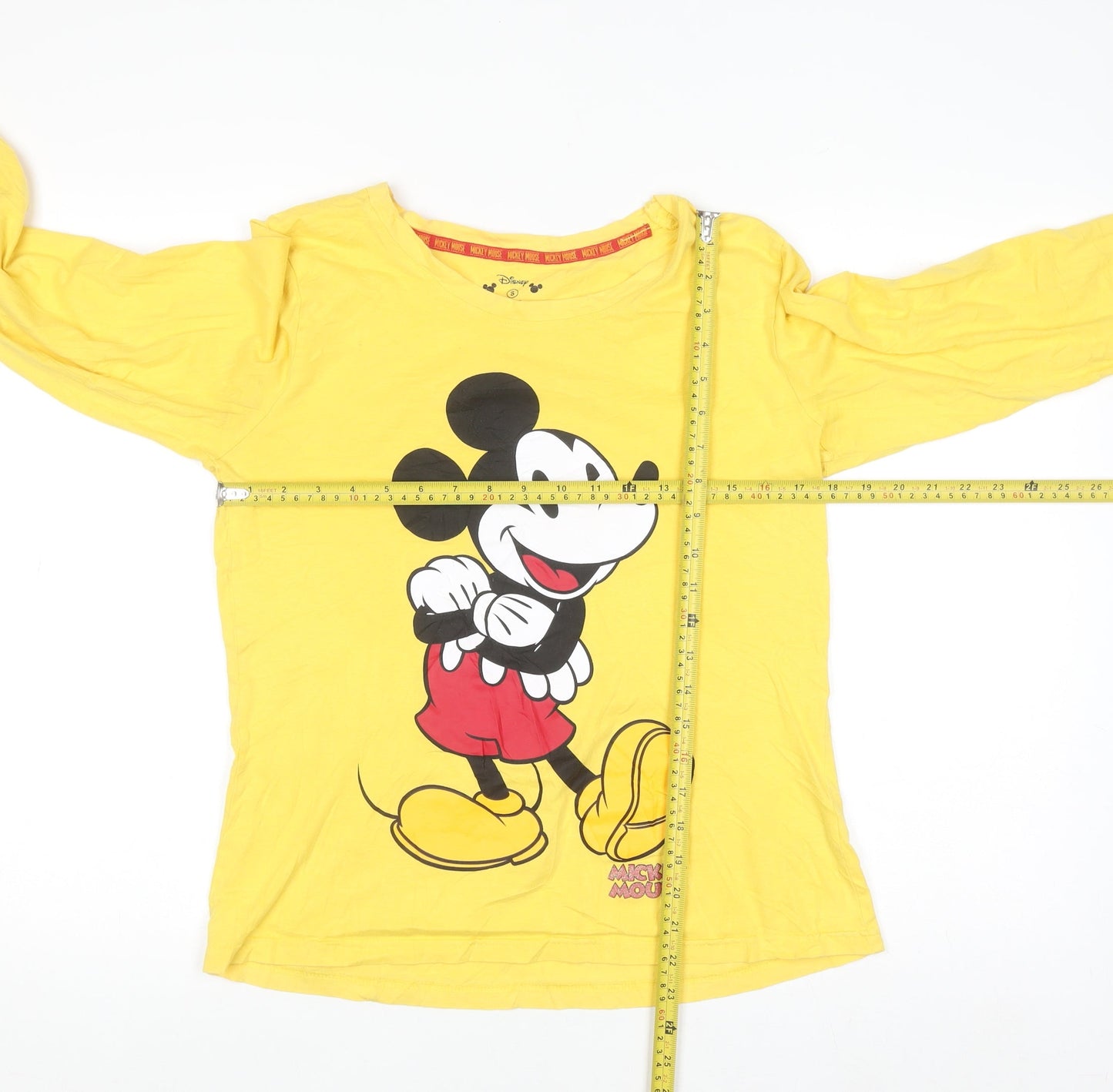 Disney Women’s Yellow Mickey Mouse Long Sleeve Cotton T-Shirt S