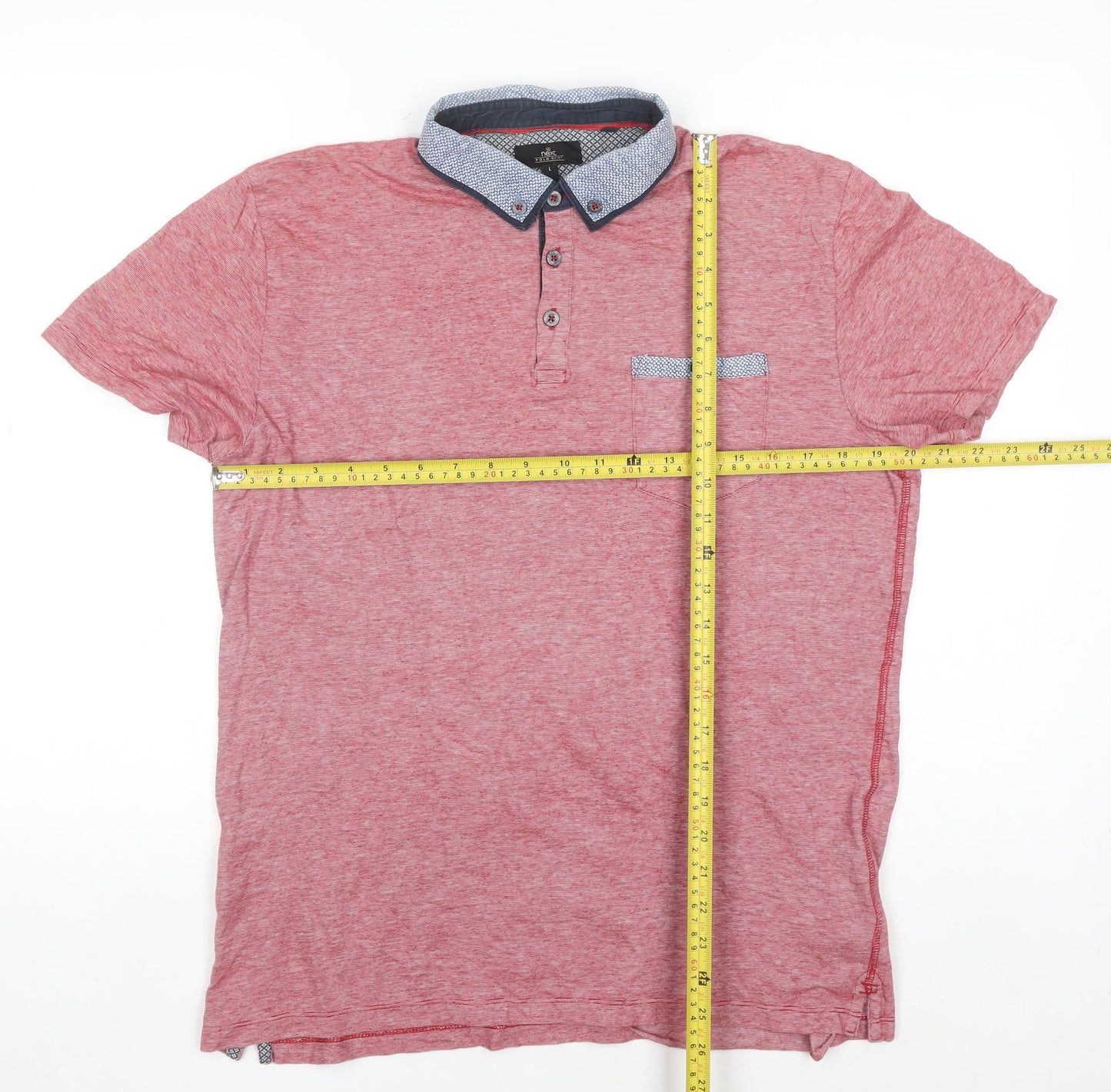 Next Men’s Red Cotton Polo Shirt Size L Button Collar Casual Top