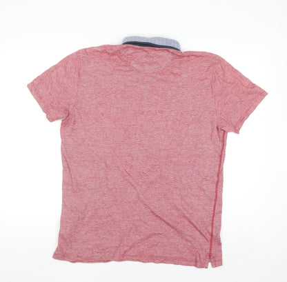 Next Men’s Red Cotton Polo Shirt Size L Button Collar Casual Top