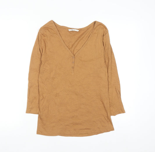 Tu Women Brown V-Neck Long Sleeve 100% Cotton T-Shirt Size 14