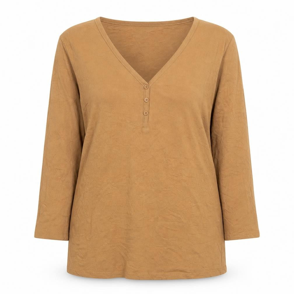 Tu Women Brown V-Neck Long Sleeve 100% Cotton T-Shirt Size 14