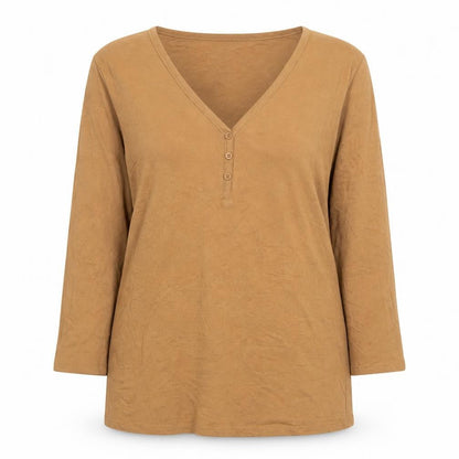 Tu Women Brown V-Neck Long Sleeve 100% Cotton T-Shirt Size 14