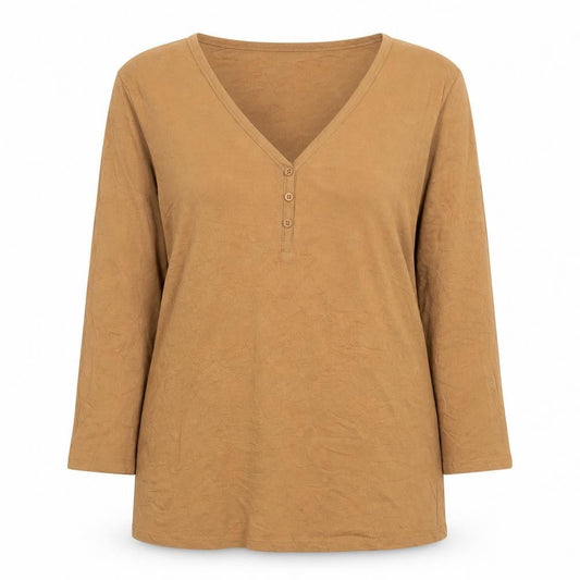 Tu Women Brown V-Neck Long Sleeve 100% Cotton T-Shirt Size 14
