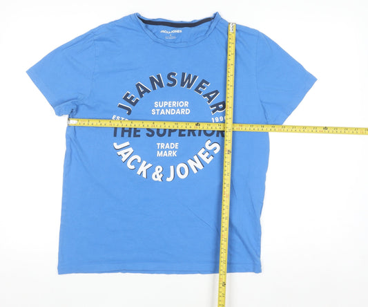 Jack & Jones Men's Blue Graphic Print Crew Neck T-Shirt Size S