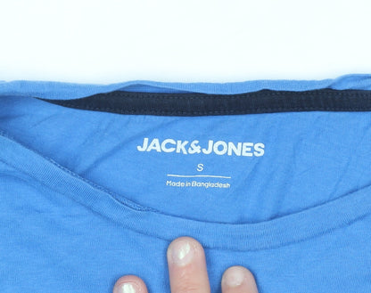 Jack & Jones Men's Blue Graphic Print Crew Neck T-Shirt Size S