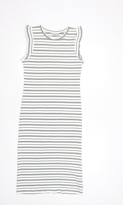 ICHI Women’s White Striped Sleeveless Midi Bodycon Dress Size S