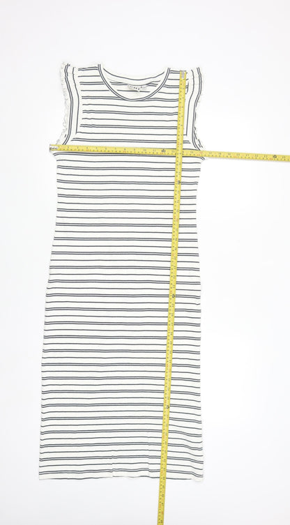 ICHI Women’s White Striped Sleeveless Midi Bodycon Dress Size S