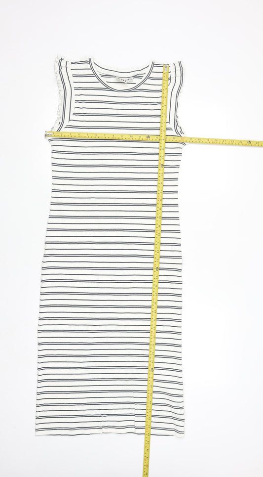ICHI Women’s White Striped Sleeveless Midi Bodycon Dress Size S