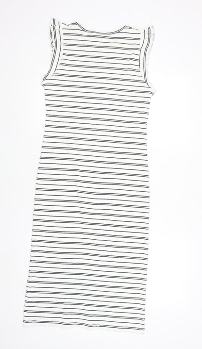 ICHI Women’s White Striped Sleeveless Midi Bodycon Dress Size S